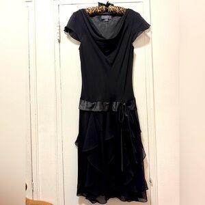 Y2K Liz Claiborne Black Party Dress Ruffled Tiered Skirt Bow Drop Waist Formal 6